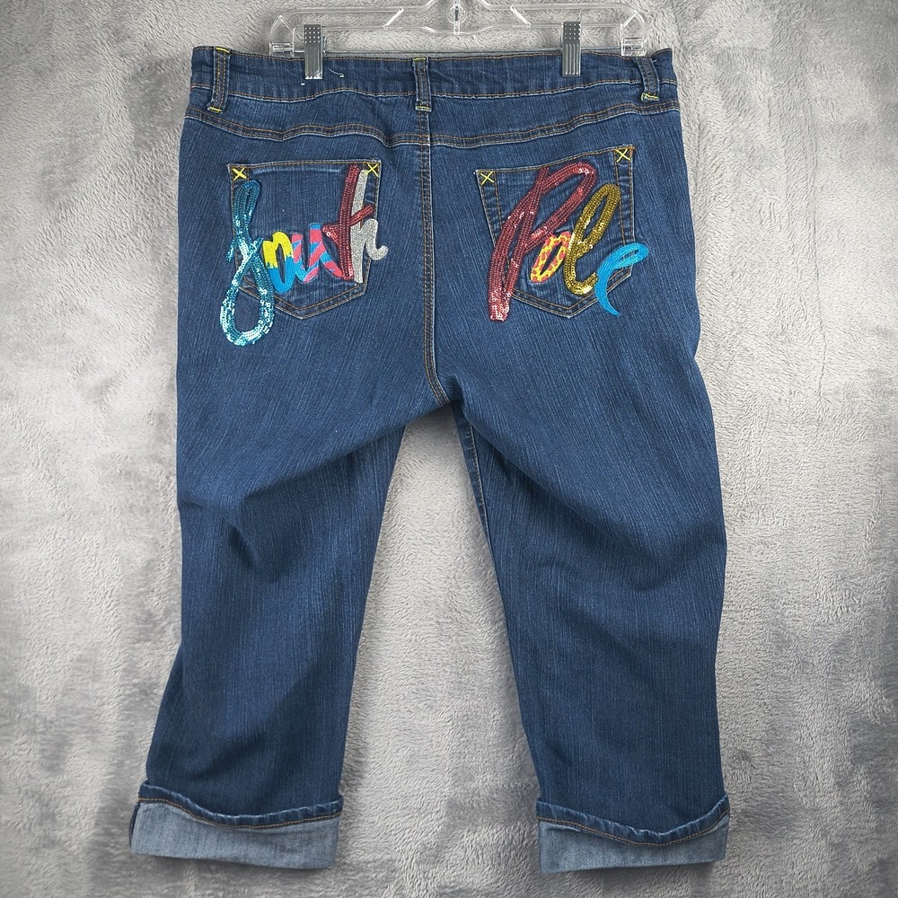 Southpole Distressed Stretch Capri Jeans – Women's Size 18 – Sequin Logo RN 826